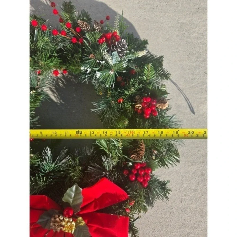Christmas Wreath Red‎ Bow Pinecones Berries Holiday Home Decor